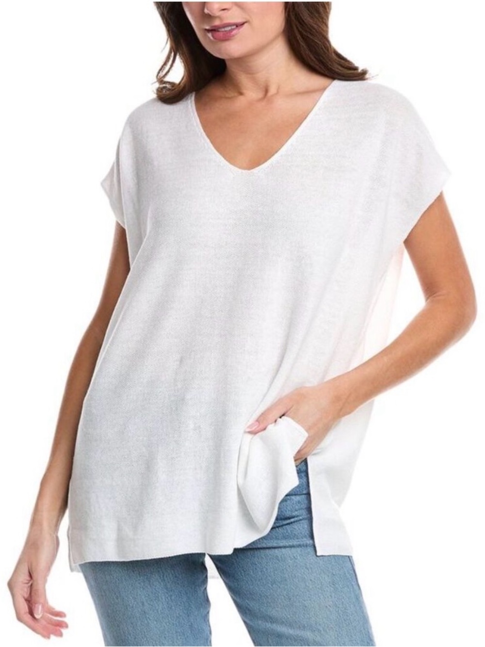Eileen Fisher Womens V-Neck Linen-Blend Tunic, White